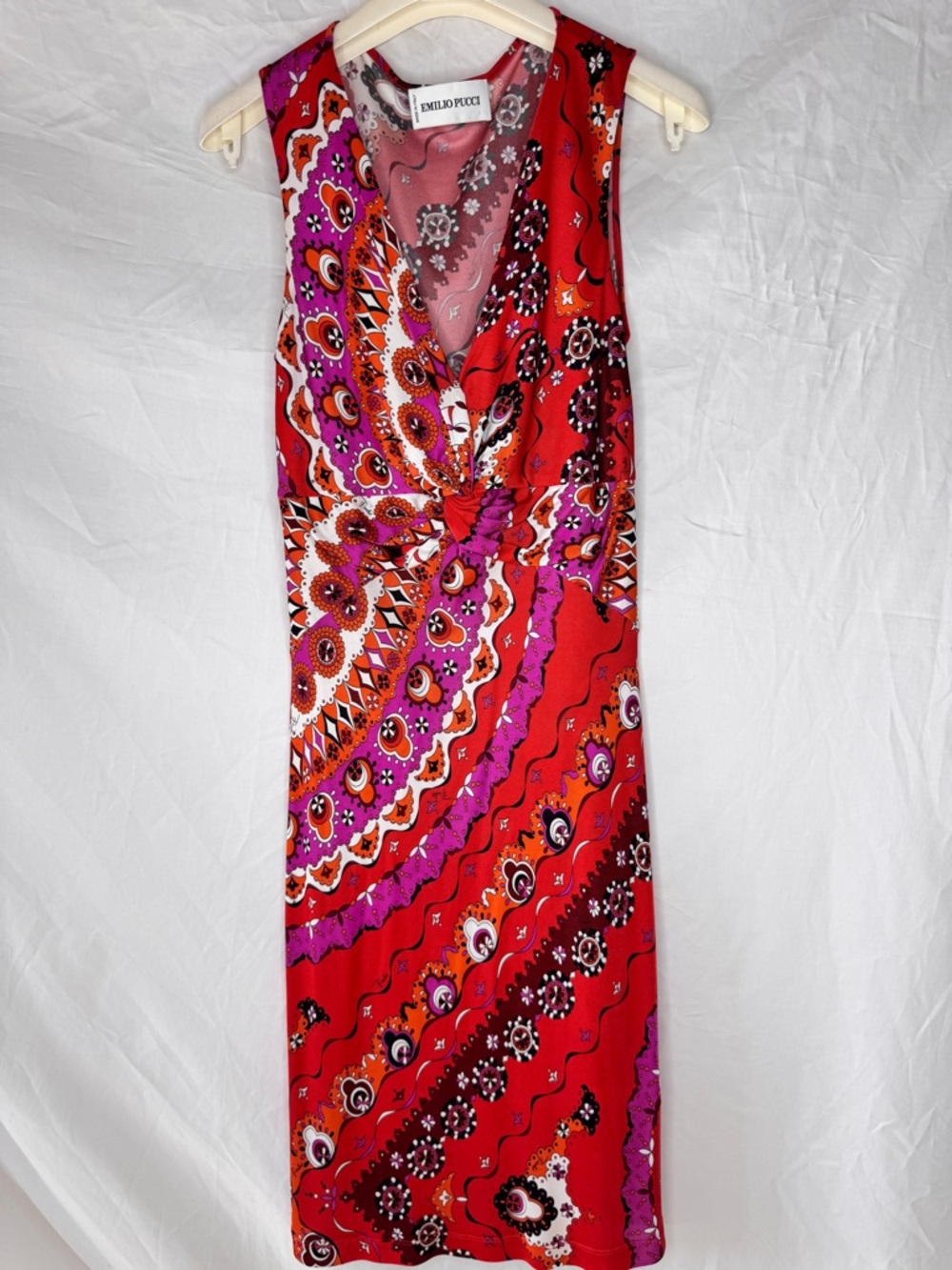Emilio Pucci Vintage Rare Red & Pink Twist-Front Sleeveless Dress - Picture 8 of 15